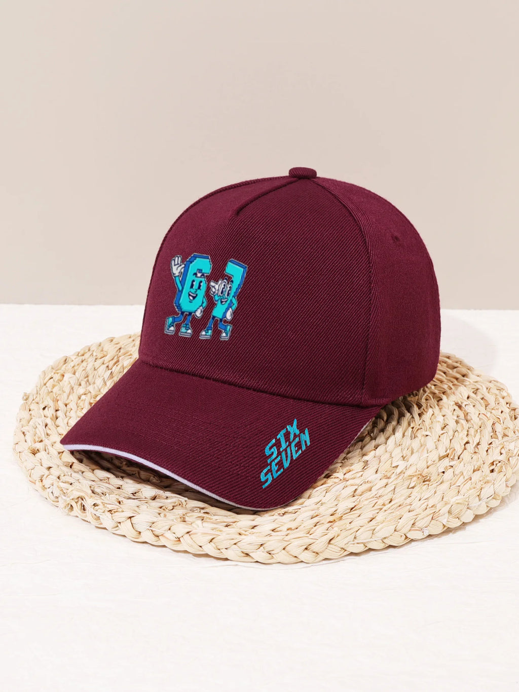 1 piece of 67-pixel cartoon patterned cool baseball cap! Black background with blue label + breathable and comfortable