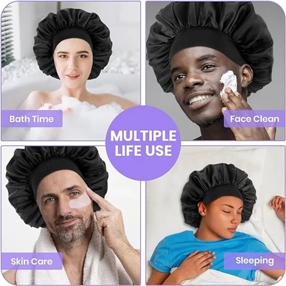 Bonnet for Sleeping Women, Double Layer Hair Satin Bonnets with Elastic Band, Sleep Cap Curly Natural Hair