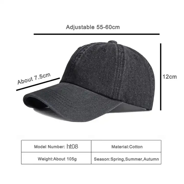 Unisex Solid  Denim Baseball Cap Blank Washed  Jean Hat Casquette Adjustable Snapback Hats Caps For Men And Women