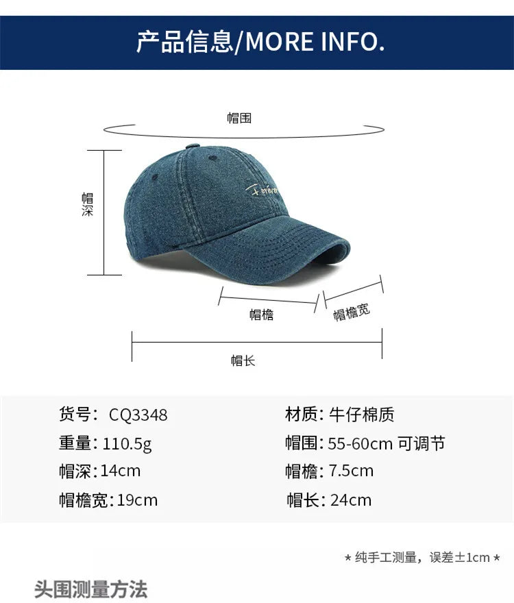 Snapback Cap Spring Summer Washable Denim Embroidery Baseball Caps For Men And Women 모자 골프용품 땡처리 кепка casquette gorras hombre