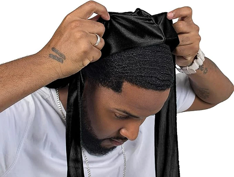 New Solid Color Casual Durag Silky Durag For Men Pirate Hat Chemo Caps Satin Bandana Elastic Turban Cap Cycling Hats