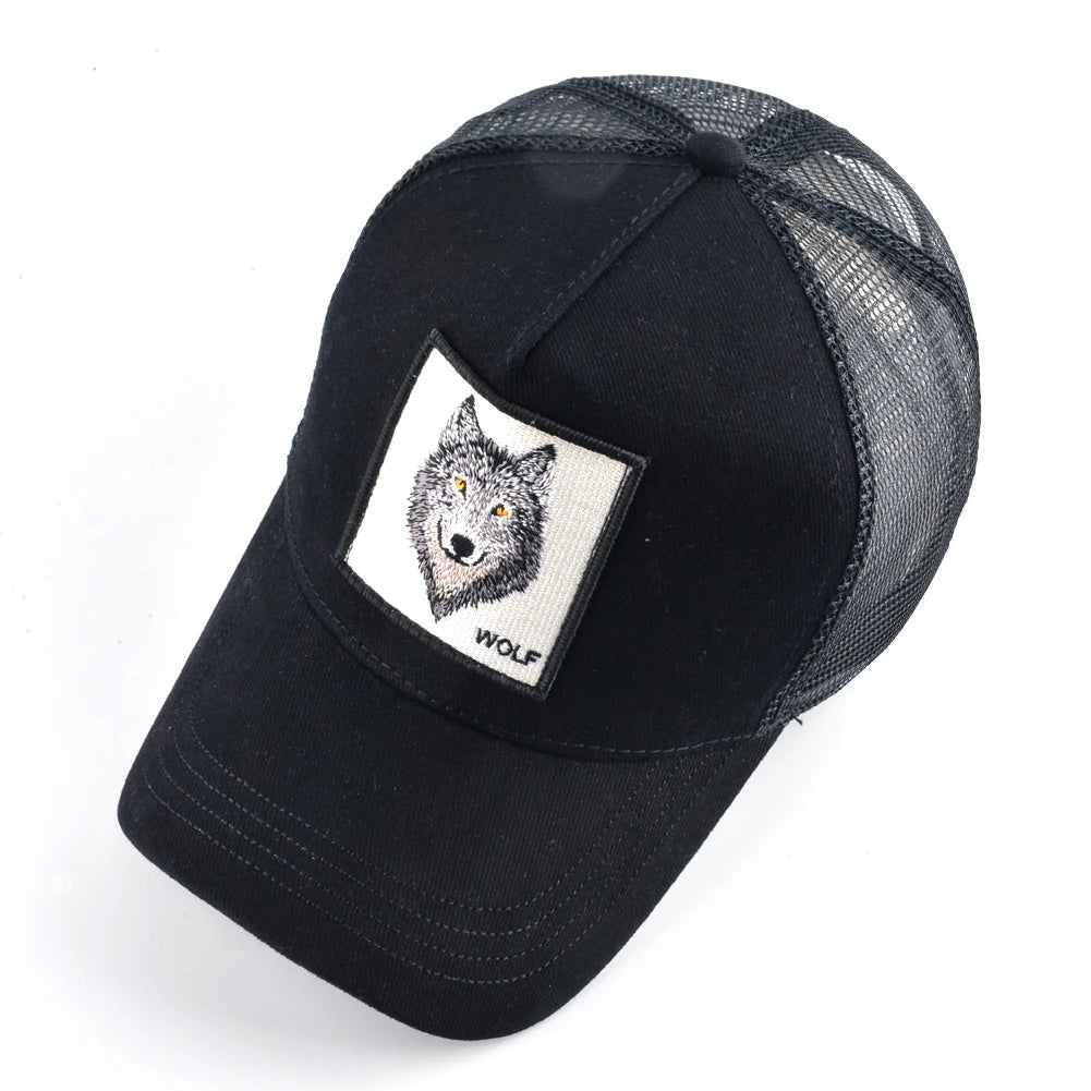 Unisex Black Baseball Cap With Animals Embroidery Patch For Men Women Fashion Snapback Hip Hop Trucker Hat Adjustable Breathable