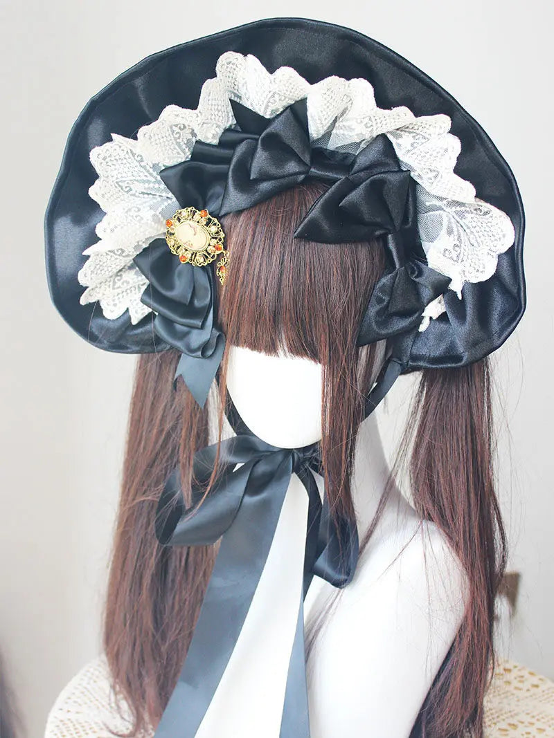 Gothic Bonnet Fedoras Hat Gorgeous Lolita Anime Lace Bow Flat Hats Exhibition Cosplay Show Lace Hair Accessories Flat Cap Gorras