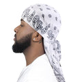 New Men Satin Paisley Printed Durag Turban Bandanas Headwear Silky DuRag Doo Rag Long Tail Pirate Hat Wave Caps Hair Accessories