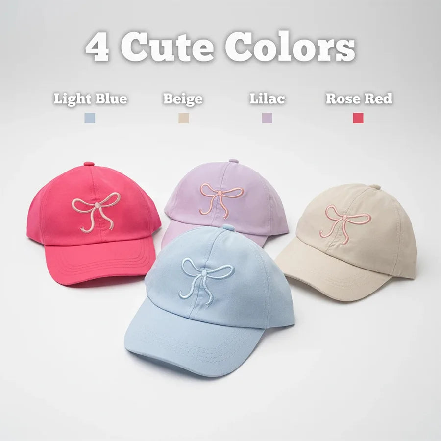 New cartoon color baseball cap with bow embroidery at the brim. Suitable for both men and women. Korean style. Makes the face