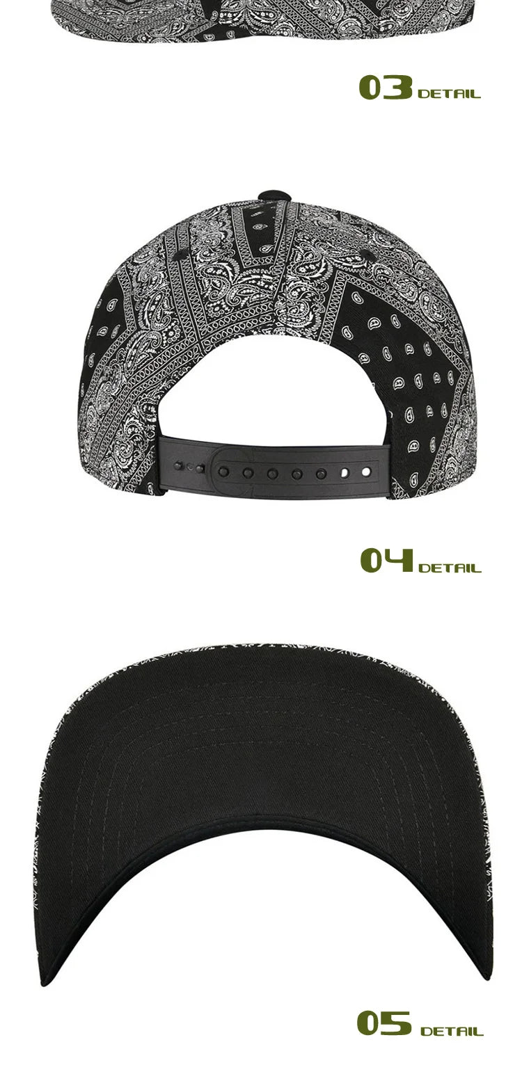 PANGKB Big C Paiz Allover Snapback Hat Paisley Bandanna Print Adults Outdoor Travel Hip Hop Headwear Sports Sun Baseball cap