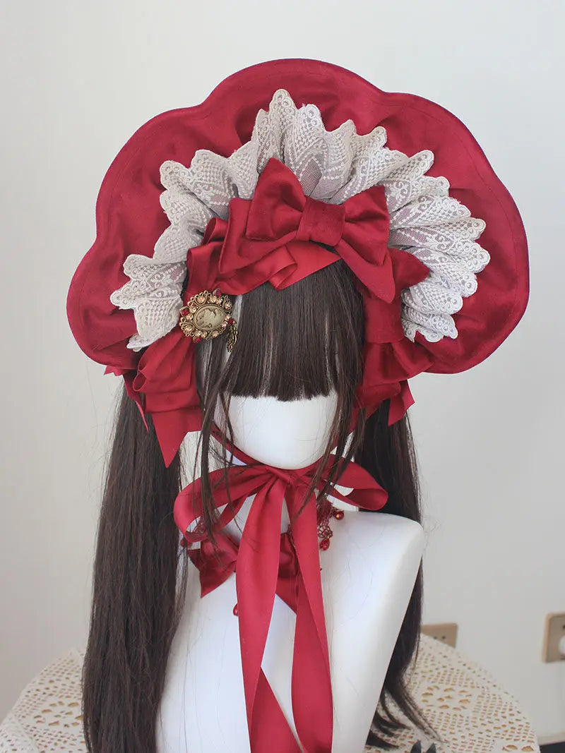 Gothic Bonnet Fedoras Hat Gorgeous Lolita Anime Lace Bow Flat Hats Exhibition Cosplay Show Lace Hair Accessories Flat Cap Gorras