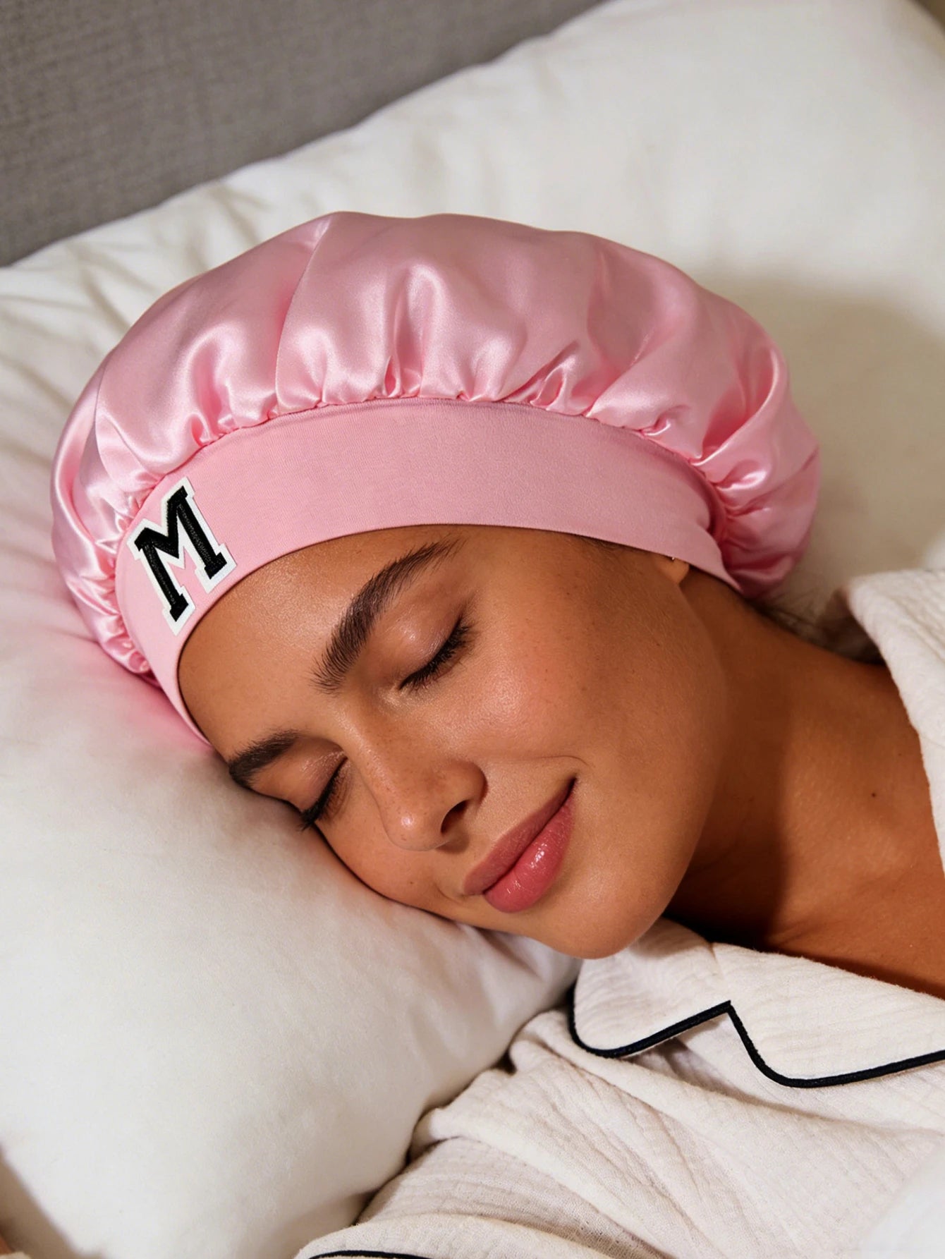 1PC Bonnet Printed A-Z Letter Personalization Hair Caps For Sleeping Satin Wide Brimmed Eastic Cap For Curly And Straight Hair