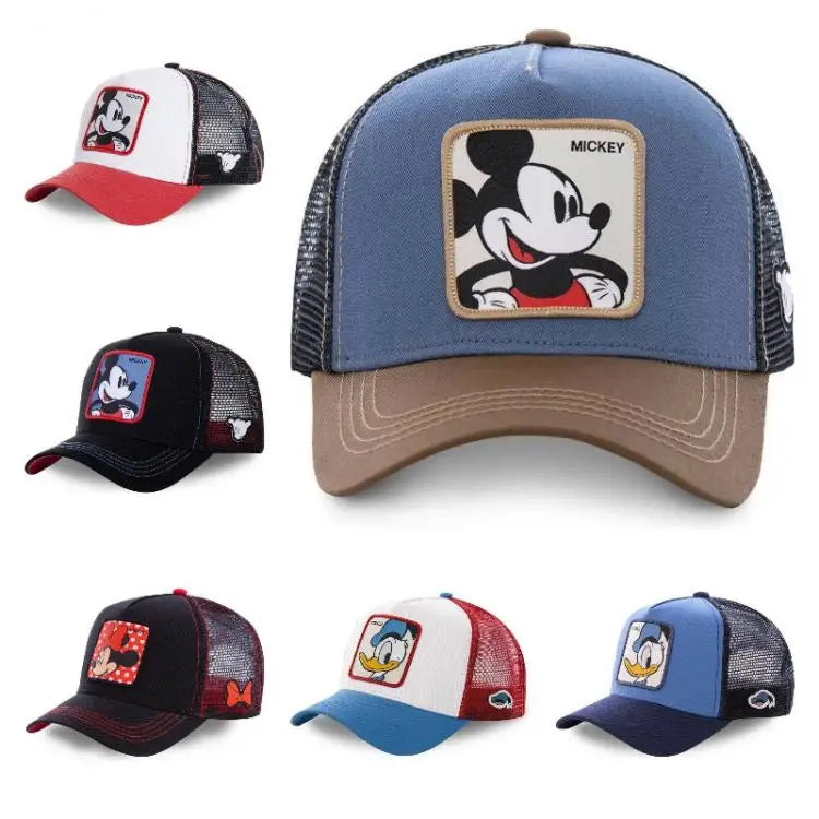 Mickey Cartoon Baseball Cap Cute Donald Duck Cotton Snapback Mesh Trucker Hat Hiphop Sun Protection Unisex Boy Girl Gifts