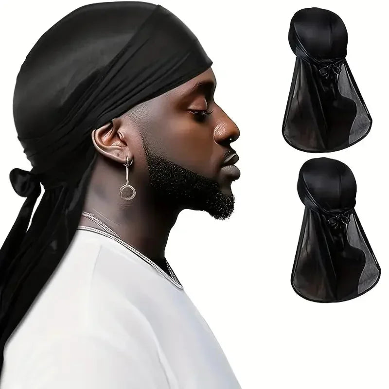 Unisex Long Silky Durag Long Tail Silky Scarf Muslim Doo Rag Pirate Hat Durag Chemo Caps Skull Hat Turban hair band Bandanas