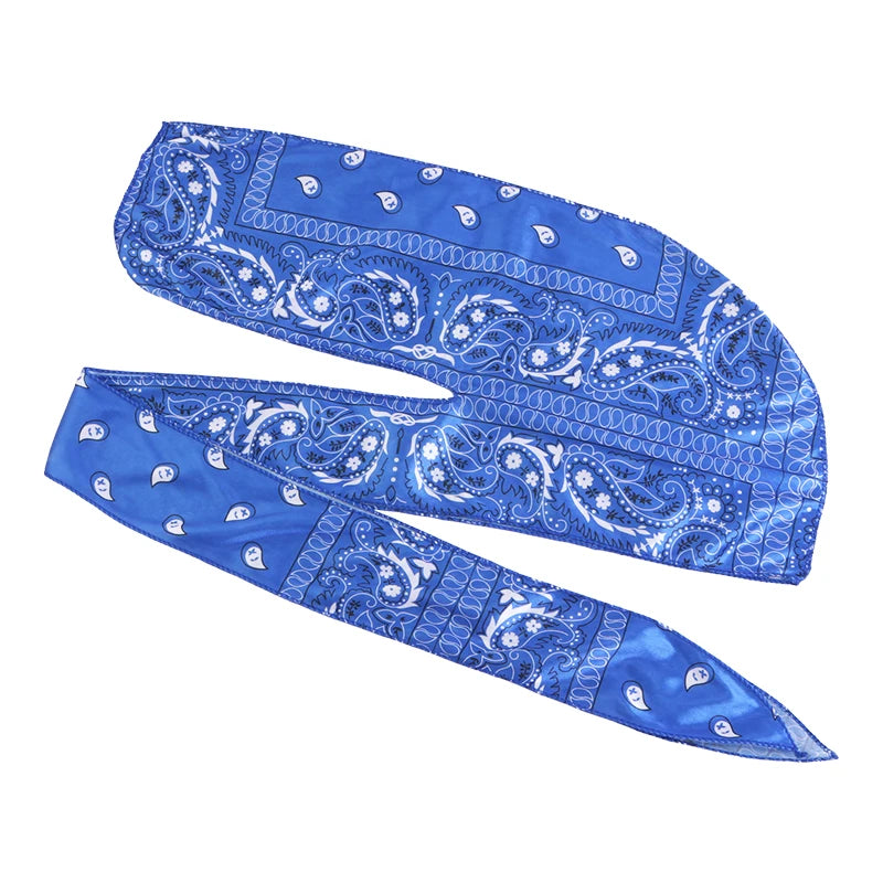 Amoeba Print Silky Durag Bandanas Long Tail Pirate Turban Cap Cashew Flower Durag Turban Outdoor Cycling Riding Street Hat Hijab
