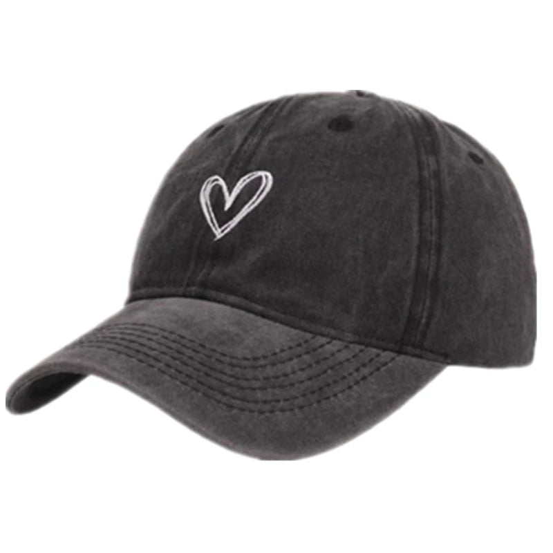 New Outdoor Fashion Sport Baseball Caps For Women Love Heart Embroidery Hat Cap Female Washed Cotton Dad Hat