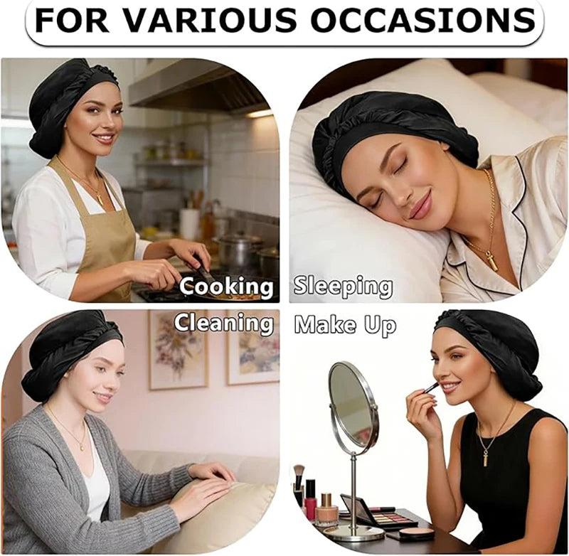 Women's Bonnet Satin Sleeping Hat  Long Tail Braid Hair Night Sleep Cap Head Cover Bonnets Shower Caps For Sauna Bathing Bonnet