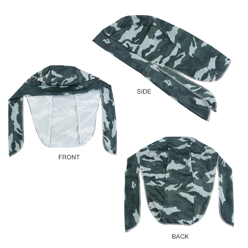 New Camouflage Print Silky Durag For Men Bandana Turban Hat Unisex Doo Durag Wigs Men's Du-Rag Long Tail Bandana Pirate Hat