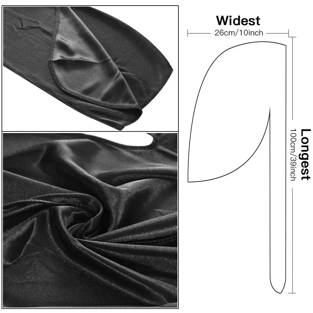 3 Pcs Silky Durag Headwraps Durag for Men Women With Free Waves Cap Durags Pack with Long Tail and Wide Straps Bandanas
