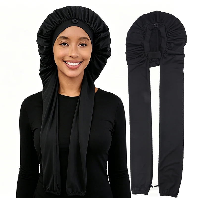 Women's Bonnet Satin Sleeping Hat  Long Tail Braid Hair Night Sleep Cap Head Cover Bonnets Shower Caps For Sauna Bathing Bonnet
