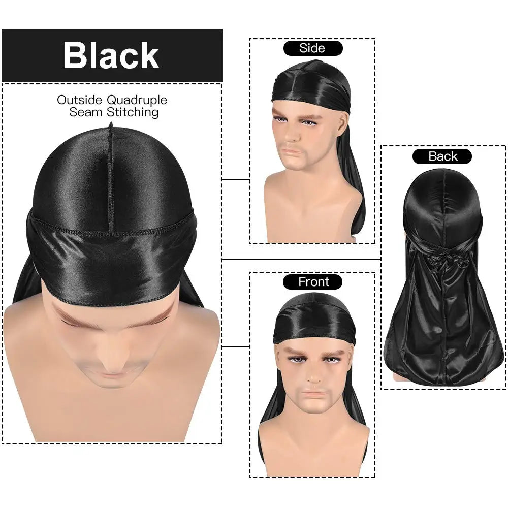 3 Pcs Silky Durag Headwraps Durag for Men Women With Free Waves Cap Durags Pack with Long Tail and Wide Straps Bandanas