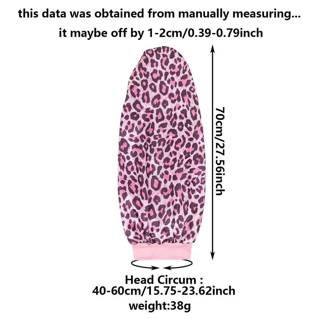 Women's Long Round Tail Bonnet-Silk Sleep Bonnet with Wide Elastic Edge-Hair Protector for Curly & Straight Hair-Leopard Print