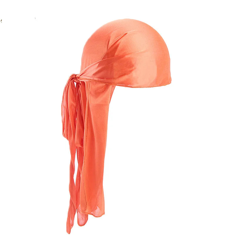 New Solid Color Casual Durag Silky Durag For Men Pirate Hat Chemo Caps Satin Bandana Elastic Turban Cap Cycling Hats