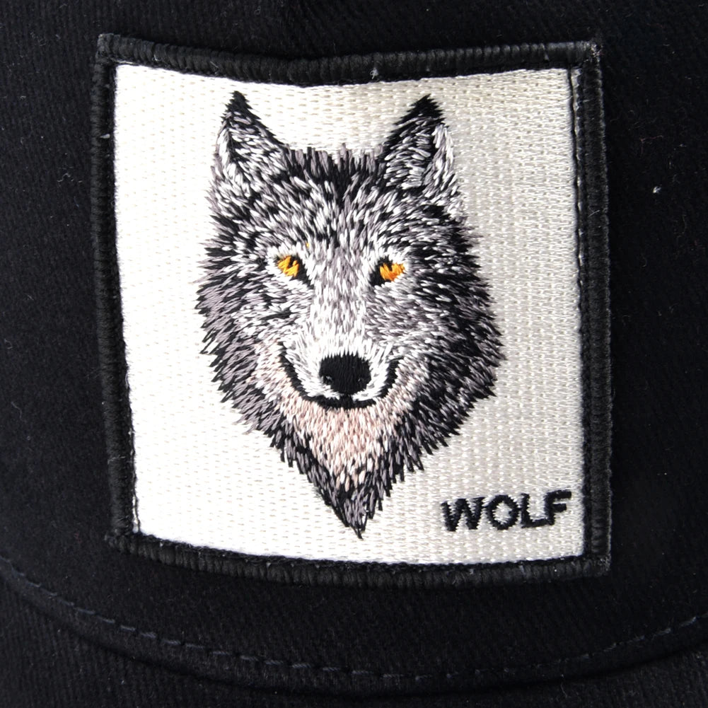 Unisex Black Baseball Cap With Animals Embroidery Patch For Men Women Fashion Snapback Hip Hop Trucker Hat Adjustable Breathable
