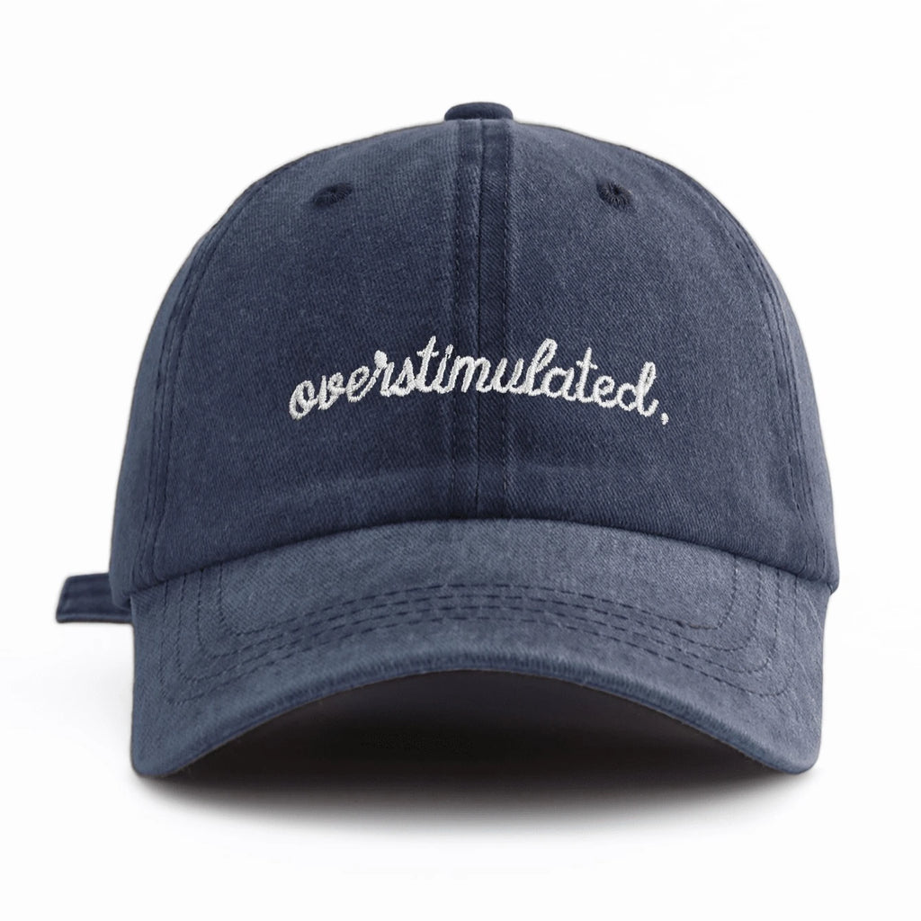 1 Pc Overstimulated. Embroidered Washed Baseball Cap, Classic Casual Stylish,Perfect Gift For Families And Friends
