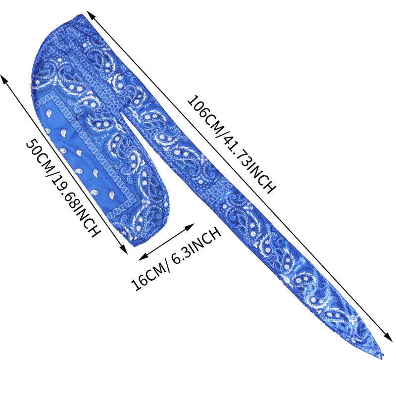 Amoeba Print Silky Durag Bandanas Long Tail Pirate Turban Cap Cashew Flower Durag Turban Outdoor Cycling Riding Street Hat Hijab