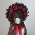 Gothic Bonnet Fedoras Hat Gorgeous Lolita Anime Lace Bow Flat Hats Exhibition Cosplay Show Lace Hair Accessories Flat Cap Gorras
