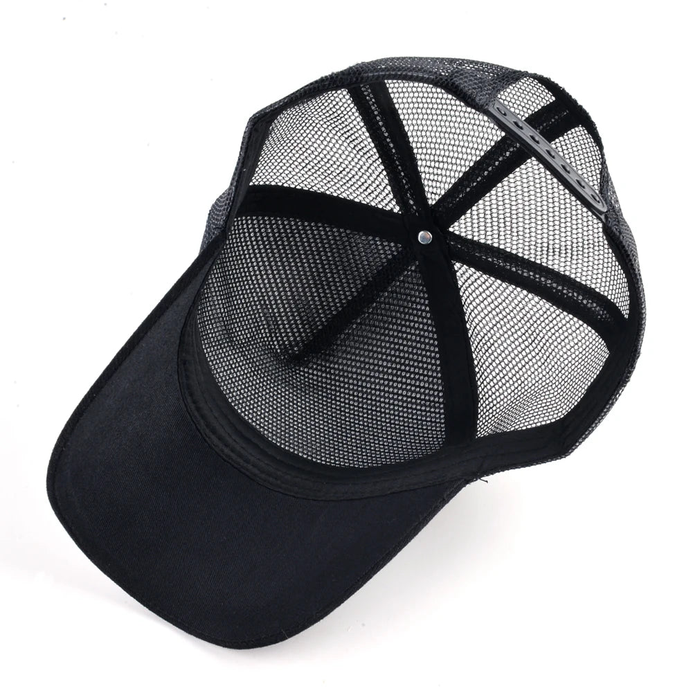 Unisex Black Baseball Cap With Animals Embroidery Patch For Men Women Fashion Snapback Hip Hop Trucker Hat Adjustable Breathable