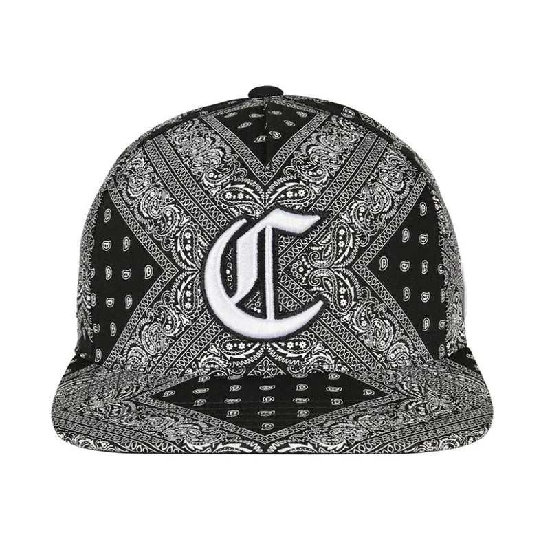 PANGKB Big C Paiz Allover Snapback Hat Paisley Bandanna Print Adults Outdoor Travel Hip Hop Headwear Sports Sun Baseball cap