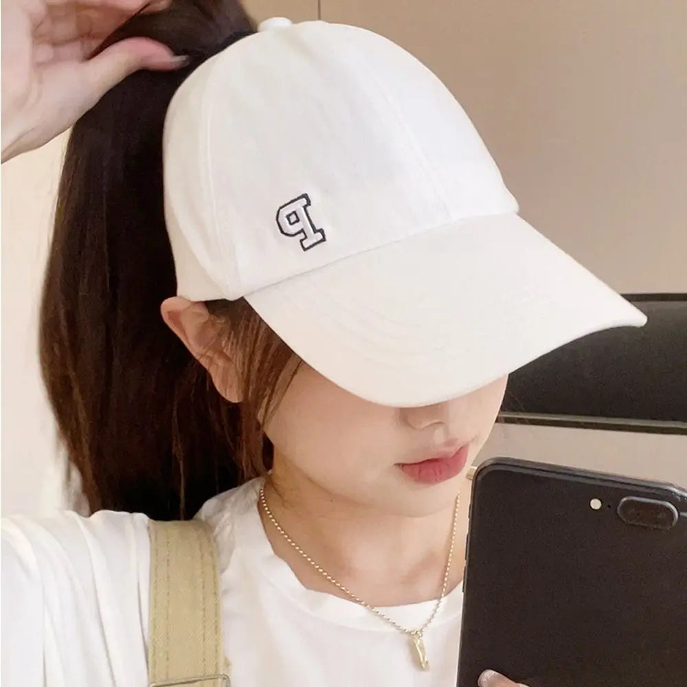Sports Hat Empty Top Cap Embroidered Letter Cotton Tied Ponytail Braid Girl Baseball Hat Sun Hat Korean Style Caps Baseball Cap