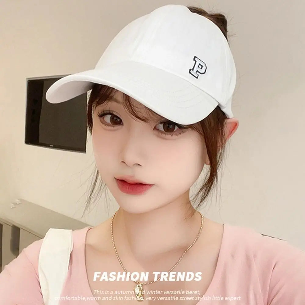 Sports Hat Empty Top Cap Embroidered Letter Cotton Tied Ponytail Braid Girl Baseball Hat Sun Hat Korean Style Caps Baseball Cap