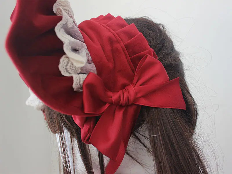 Gothic Bonnet Fedoras Hat Gorgeous Lolita Anime Lace Bow Flat Hats Exhibition Cosplay Show Lace Hair Accessories Flat Cap Gorras