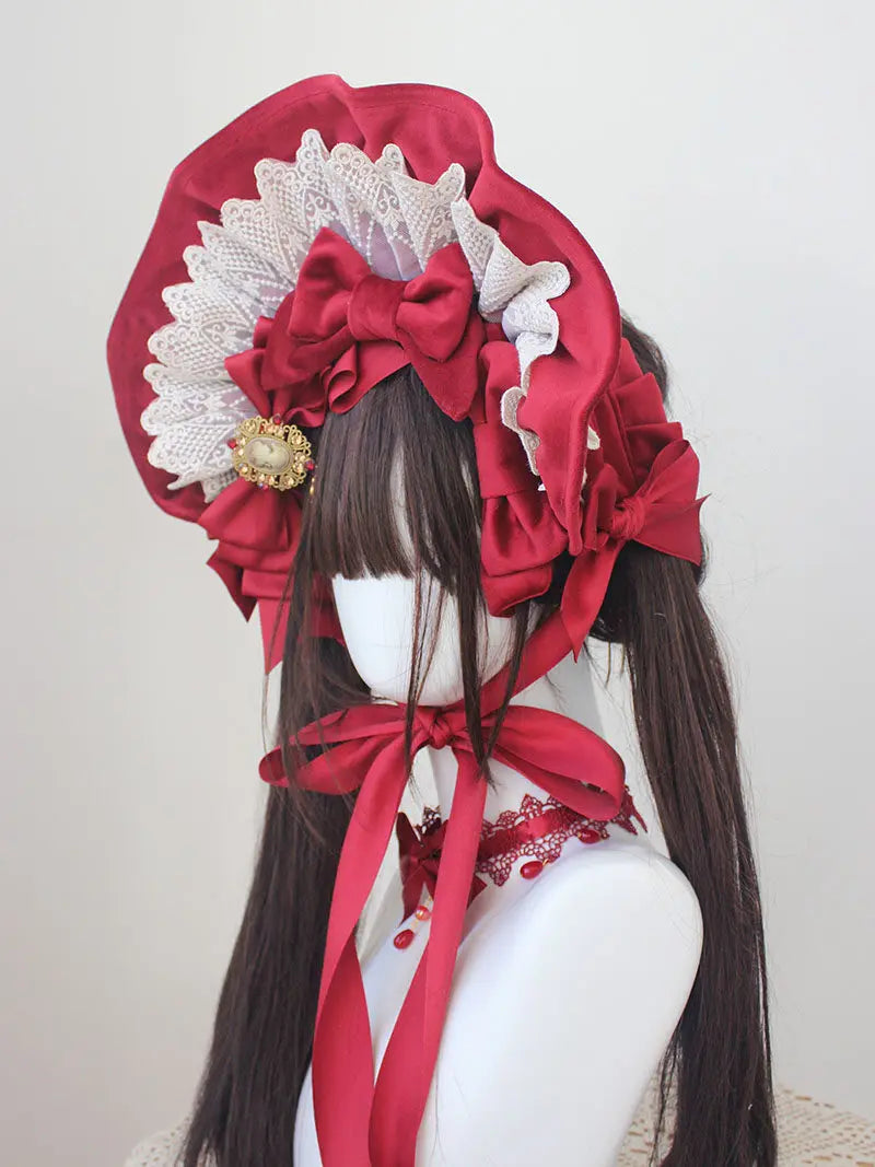Gothic Bonnet Fedoras Hat Gorgeous Lolita Anime Lace Bow Flat Hats Exhibition Cosplay Show Lace Hair Accessories Flat Cap Gorras
