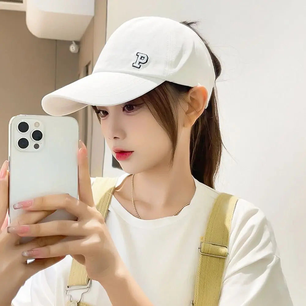 Sports Hat Empty Top Cap Embroidered Letter Cotton Tied Ponytail Braid Girl Baseball Hat Sun Hat Korean Style Caps Baseball Cap