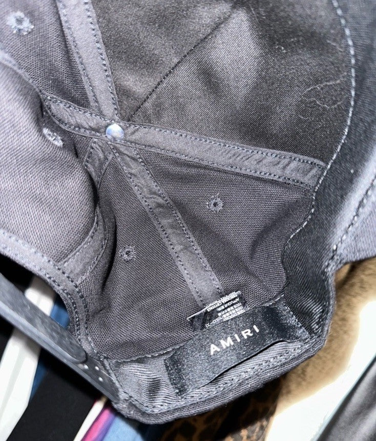 AMIRI Black/Carolina Blue Logo Embroidered with Rhinestones Snap Back Hat