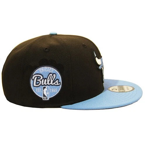 New Era Chicago Bulls Snapback Hat NBA Team EST Side Patch Black Sky Blue Cap