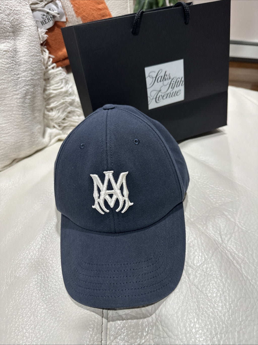 Amiri Canvas Navy Embroidered Logo Baseball Cap AMIRI Navy Canvas 'MA' Cap 🧢