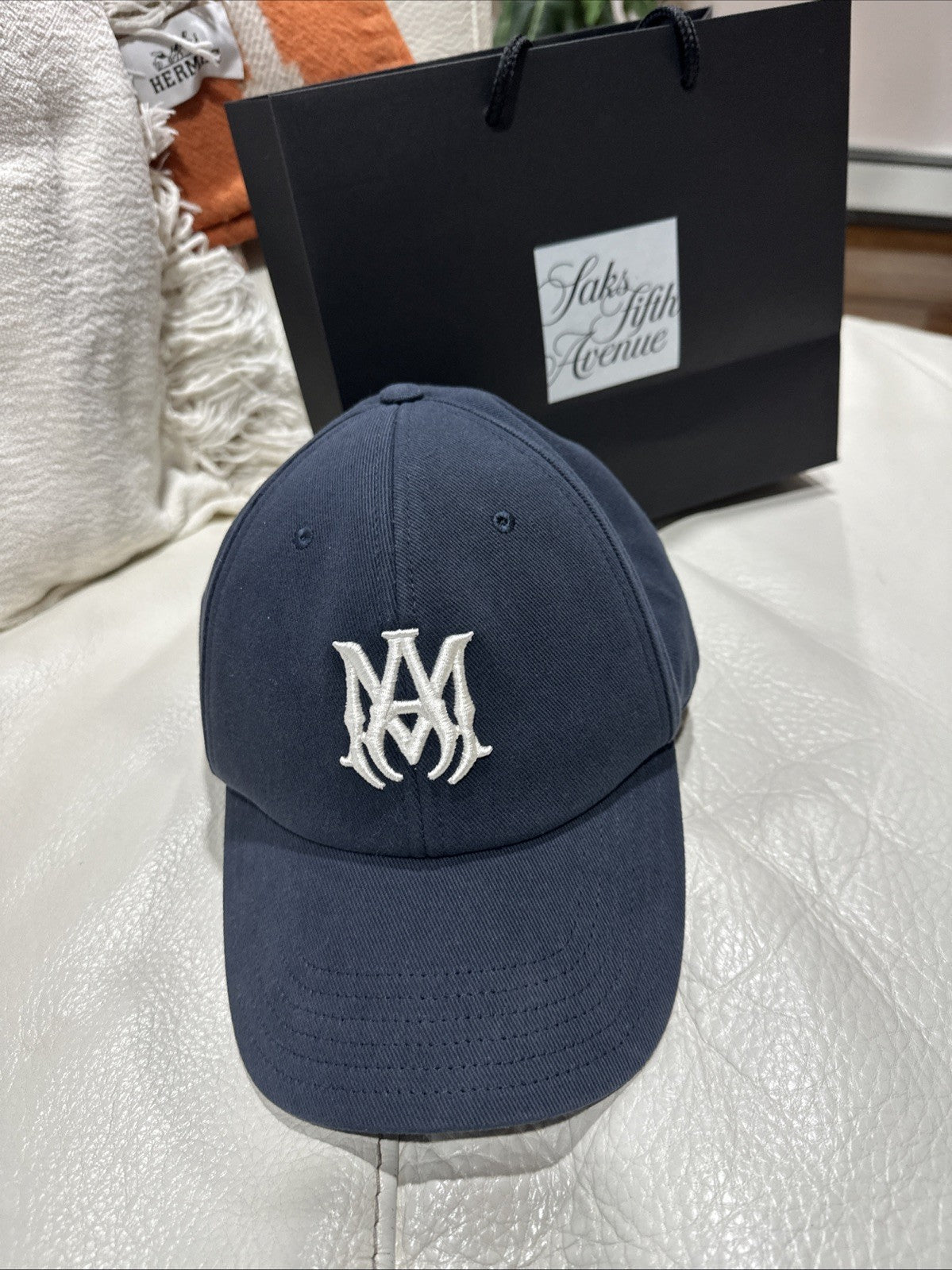 Amiri Canvas Navy Embroidered Logo Baseball Cap AMIRI Navy Canvas 'MA' Cap 🧢
