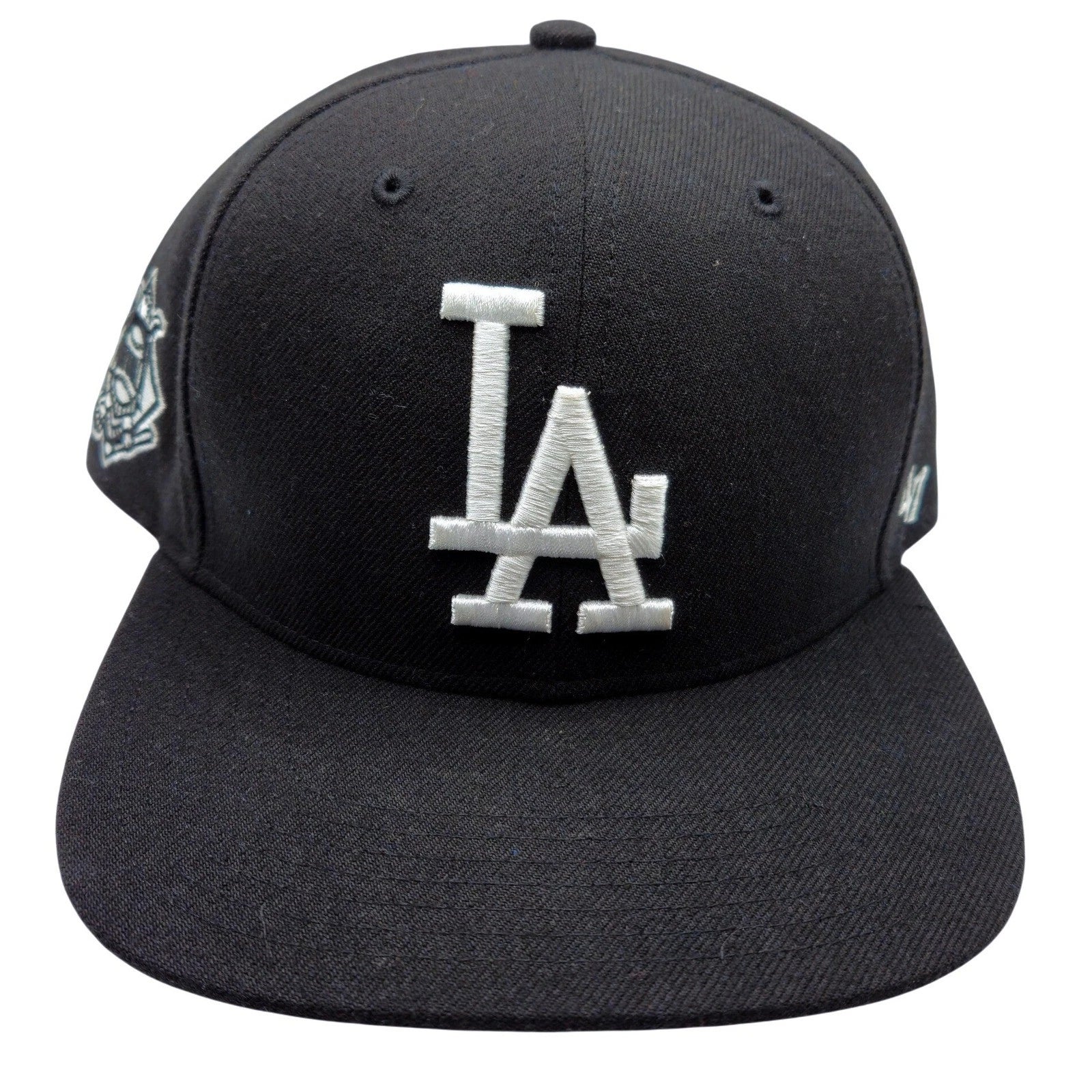 47 Brand Los Angeles Dodgers Snapback Hat Black White LA Logo MLB Cap Side Patch