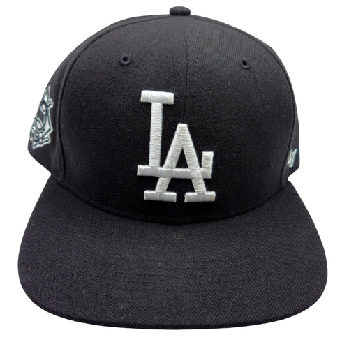 47 Brand Los Angeles Dodgers Snapback Hat Black White LA Logo MLB Cap Side Patch