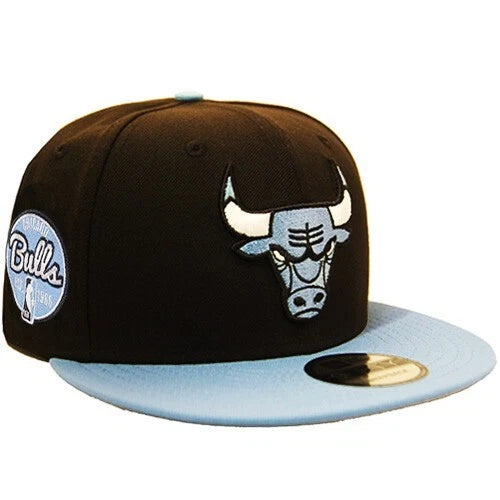 New Era Chicago Bulls Snapback Hat NBA Team EST Side Patch Black Sky Blue Cap