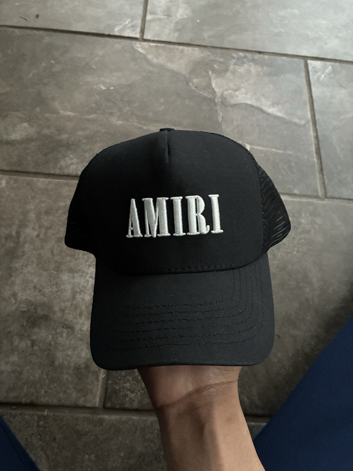 AMIRI Black Adjustable Trucker Hat for Men, Casual Summer Designer