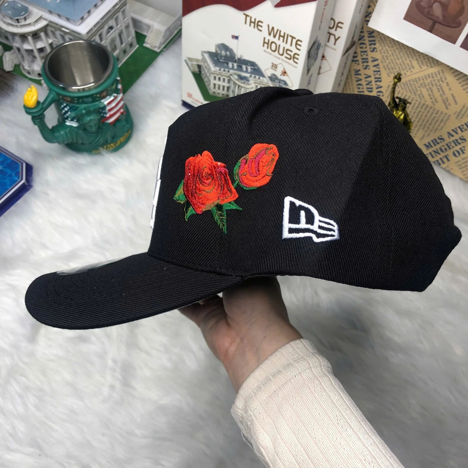 New Era LA Black Snapback Cap Rose Embroidery Adjustable Baseball Classic Styles