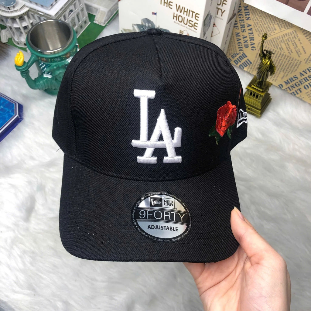 New Era LA Black Snapback Cap Rose Embroidery Adjustable Baseball Classic Styles