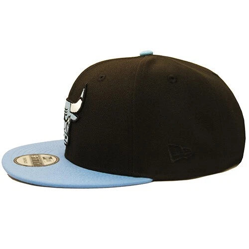 New Era Chicago Bulls Snapback Hat NBA Team EST Side Patch Black Sky Blue Cap