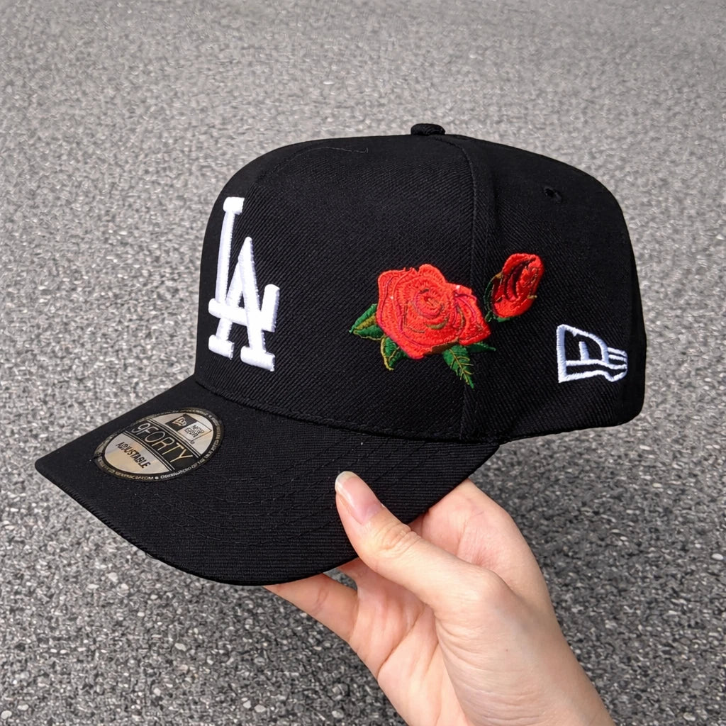 New Era LA Black Snapback Cap Rose Embroidery Adjustable Baseball Classic Styles
