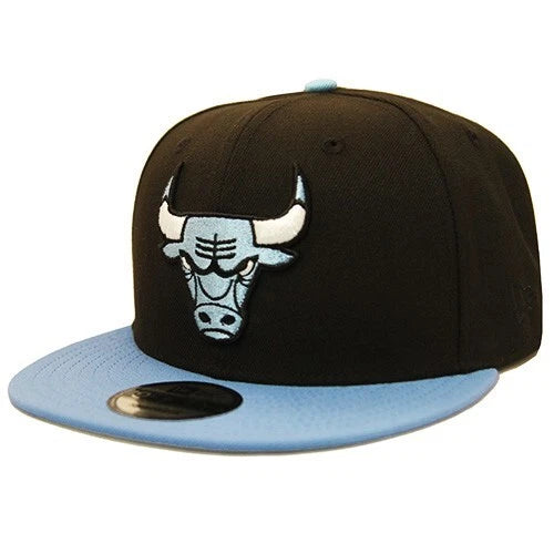 New Era Chicago Bulls Snapback Hat NBA Team EST Side Patch Black Sky Blue Cap