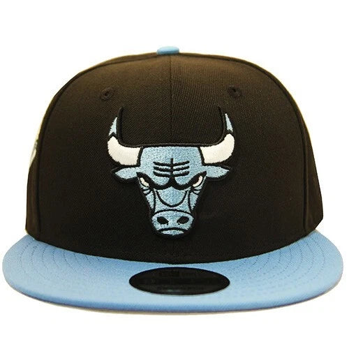 New Era Chicago Bulls Snapback Hat NBA Team EST Side Patch Black Sky Blue Cap