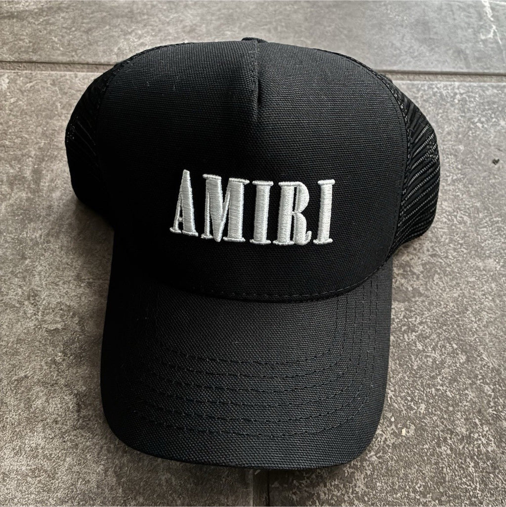 AMIRI Black Adjustable Trucker Hat for Men, Casual Summer Designer