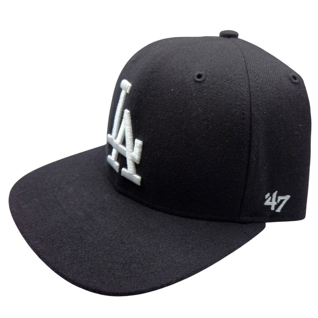 47 Brand Los Angeles Dodgers Snapback Hat Black White LA Logo MLB Cap Side Patch